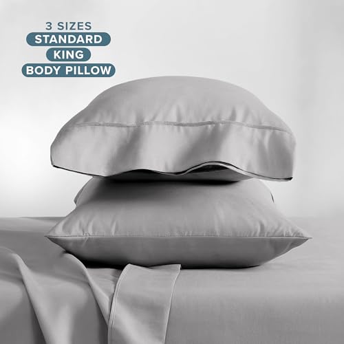 Image of Bare Home Microfiber Pillow Cases - Standard /Queen Size Set of 2 - Cooling Pillowcases - Double Brushed - Light Grey Pillowcases 2 Pack - Easy Care (Standard Pillowcase Set of 2, Light Grey)