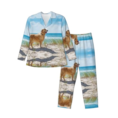 Pyjama Golden Retriever homme manches longues et vêtement de nuit boutonné doux