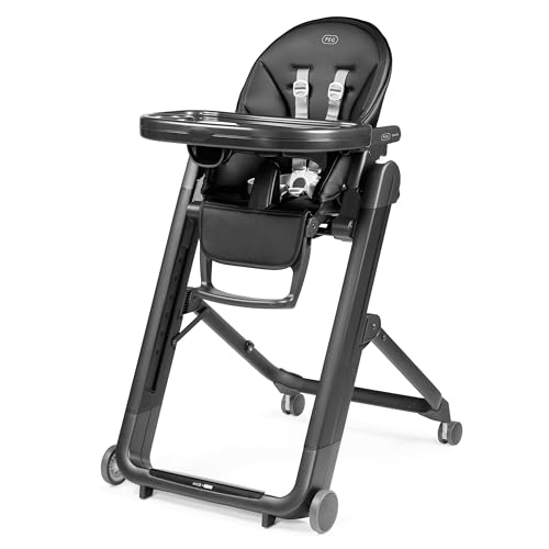 Image of PEG Siesta, Grow with Baby Folding High Chair & Recliner, True Black | Height Adjustable, Quick Clean & Easy Push Wheels For Babies & Toddlers, Made in Italy