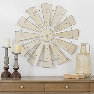 Glitzhome Farmhouse Galvanized Metal Windmill Wall Sculpture Rustic Art Home Decor, 28 Inch, Beige Glitzhome Farmhouse Galvanized Metal Windmill Wall Sculpture Rustic Art Home Decor 28 Inch Beige