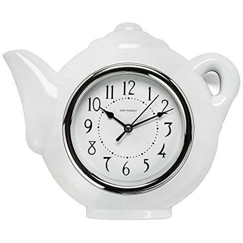 Park Madison Teapot 9 Inch Quality Quartz Battery Operated 3-D Easy to Read Home/Office/Kitchen/Classroom/School Clock Classic Movement, White (13903) Cover