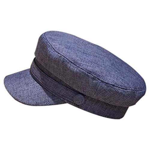 DANDANdianzi - Gorra de capitán Marinero de algodón y Lino, Estilo Retro, con Parte Superior Plana, Unisex, Azul Vaquero Oscuro, 56-58cm Cover