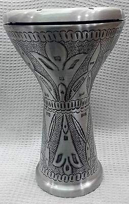 trirmusic Egyptian Darbuka Drum Doumbek Tombak, Silver, 22cm (8.75") Head, 41cm Height, Aluminum Body, Synthetic Skin, Includes Soft Bag and Tuning Key
