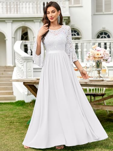 Image of Miusol Women's Formal Sparkle Sequin Lace Bell Sleeve Evening Party Maxi Dress