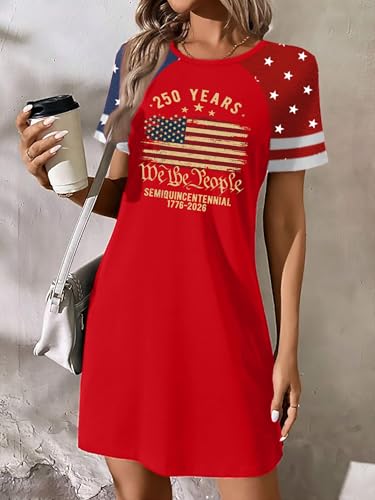 Image of YI XIANG RAN 4th of July Dress Women: American Flag Dresses USA Stars Stripes Shirt Patriotic Tshirt Summer Sundress