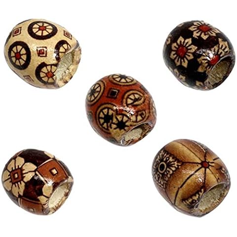 Housweety 100 Mixed Painted Drum Wood Spacer Beads 17x16mm, Round Loose Wood Beads Bulk for Braids, African Beads for Hair, Jewelry Making, Craft DIY, Macrame Rosary Bracelet Necklace Making Cover