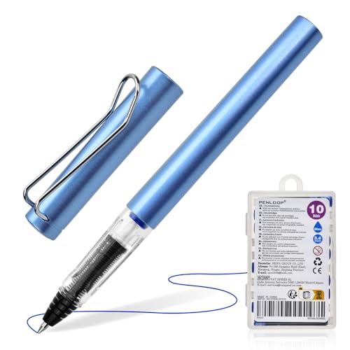 PENLOOP Tintenroller mit 10 Patrone [ Blau] Geeignet für Rechts- und Linkshänder Strichstärke 0 7 mm