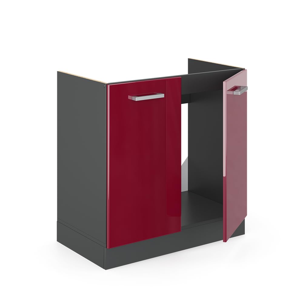 80cm Spülenunterschrank Raul Bordeaux Hochglanz/Anthrazit Modernes Design für Küche Organisation und Aufbewahrung