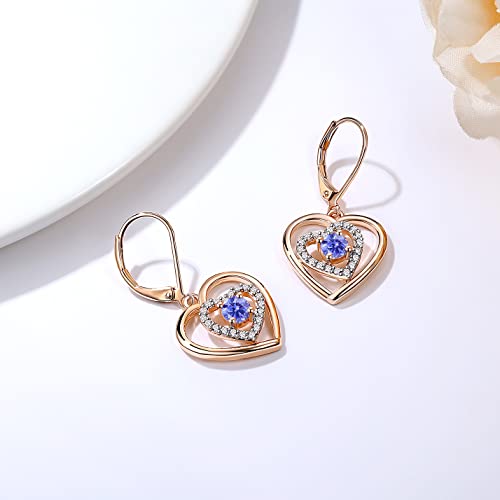Jd&P Forever Love Heart Drop Dangle Earring Set With December Tanzanite Birthstone Zirconia, Rose Gold Tone Rhodium Plated, Birthday Christmas Jewelry Gifts For Women Girls #TOP7