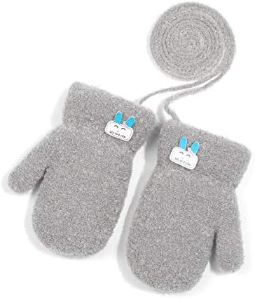 SAEEKO1 Pair of Children's Knitted Gloves Warm Mittens Children's Knitted Winter Thickened Plush Gloves Cute Pattern Suit for 3-6 Years Old, gray