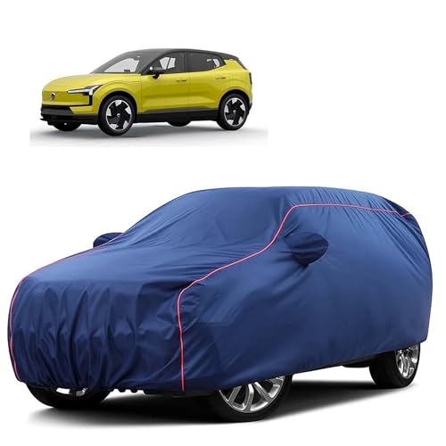 Image of Sulfar 100% Water Resistant Car Body Cover Compatible with Mirror for Volvo X 30 (Triple Stitched, Full Bottom Elastic, Blue Tafetta with Red Piping)