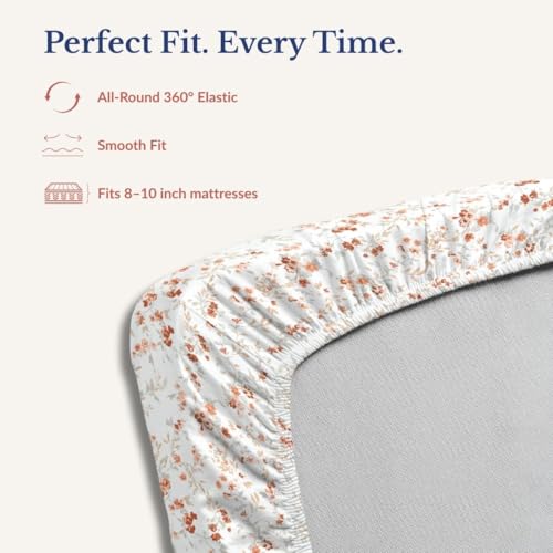 Image of Jaipur Weaves King Size Elastic Fitted Bedsheet, 100% Pure Cotton King Size Fitted Bedsheet for Double Bed with 2 Pillow Covers, 240 TC, 72x78 Inches up to 8-inch Mattress, Floral(Cherry Blossom)