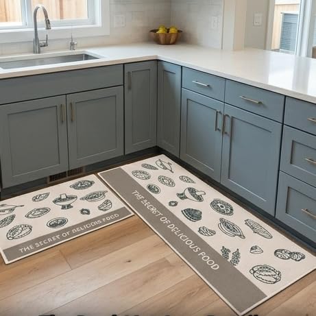Image of HomeCloud Kitchen Rectangular Mat: Premium Anti-Slip, Soft, Washable, Designer Printed Mat for Floors, Kitchens, and Rooms - (6mm Thick, 41x122 cm and 41x61cm) (Delicious Food Beige)