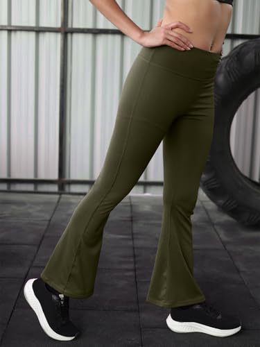 Image of CHKOKKO Gym Pants for Women Workout High Waist Flared Yoga Pants for Woman with Side Pocket Quick Dry Body Fit Stretchable Sports Leggings Trousers Activewear Lower