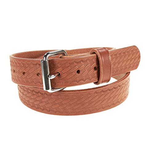 1 1/2 Heavy Duty Leather Basketweave Embossed Belt (Golden Brown 60 (Fits Size 56-57 Pants))