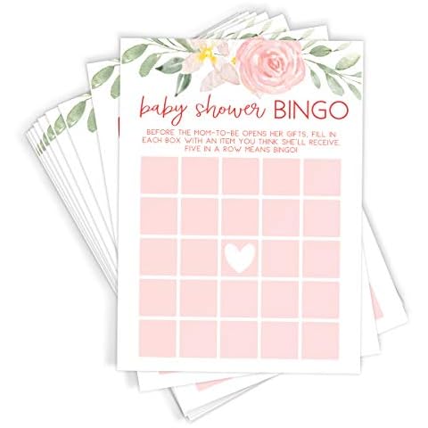 Printed Party Baby Shower Games – Bingo Game for Girl, Baby in Bloom Floral Theme, 50 Cards Cover