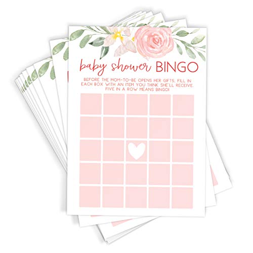 Printed Party Baby Shower Games – Bingo Game for Girl, Baby in Bloom Floral Theme, 50 Cards