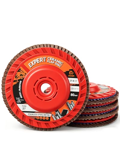 Expert Ceramic Flap Disc 4 1/2 for Angle Grinder, 40 Grit Type 27 Flap Sanding Disc, High Density Trimmable Grinding Wheels for Stainless Steel, Sheet Metal (5 Pack)