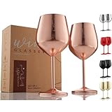 Copas de vino de acero inoxidable - Copas irrompibles de 18 onzas para fiestas al aire libre en la piscina, aniversarios - Elegante vajilla de oro rosa para champán y cócteles (juego de 2)