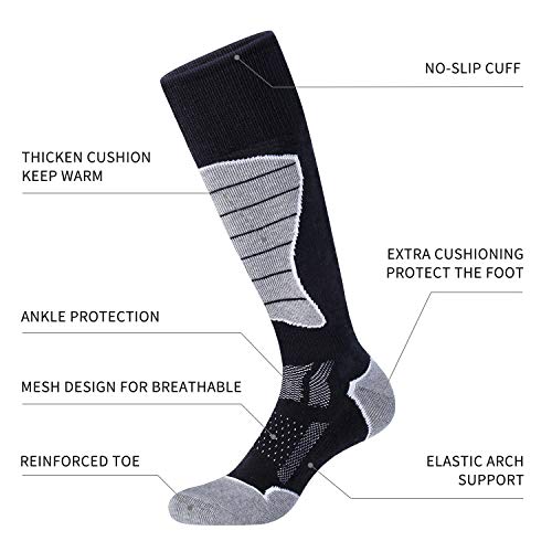 Celersport 2 Pack Men's Ski Socks For Skiing, Snowboarding, Cold Weather, Winter Performance Socks, Black+Light Grey, Shoe Size 9-12 #TOP1