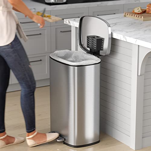 Itouchless Softstep Trash Can Combo Pack, 13.2/1.32, Silver 13 Gal And 1.3 Gal, 2 Count #TOP2