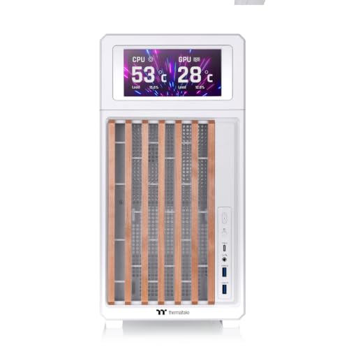 Image of Thermaltake TR300 WS; Preinstalled 6.0 Inch LCD Screen; Wood Trim; Mid Tower; 1x120mm PWM Fan Included; ATX /mATX /mITX Support; 360mm Radiator Support; 410mm GPU Clearance; Snow; CA-11M-00M6WN-W1