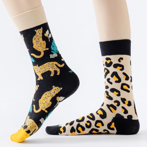 Image of 2 Pairs Cartoon Animal Crew Socks Fun Cotton Mid Calf Socks for Women