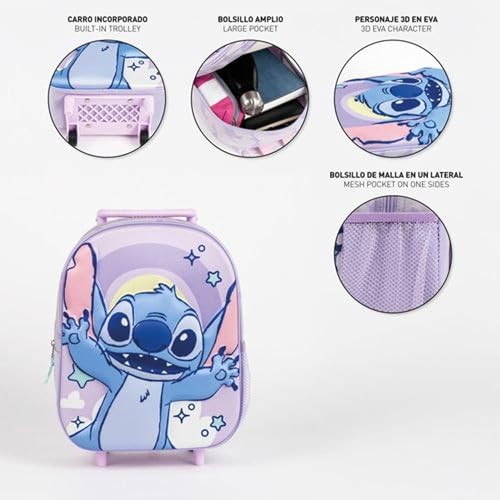 Mochila Stitch escolar trolley con ruedas para evitar dolores de espalda infantiles 4