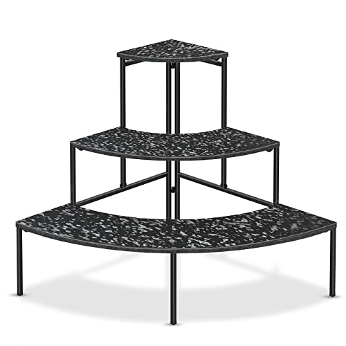 Dosker 3 Tier Plant Stand Flower Pot Rack, Metal Stair-Step Style Corner Shelf Planters, Quarter Round Display Holder For Indoor Outdoor Use(Imitation Marble Grain, Semicircle) #TOP5