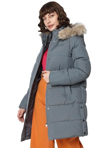Image of Vero Moda Faux Fur Detail Longline Hooded Puffer Jacket