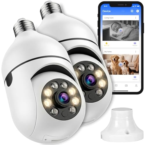Kit 2 Câmera Lâmpada de Segurança Wifi 360° Full HD 1080P, Bivolt, Câmera IP E27 Panorâmica com Visão Noturna Colorida, Áudio Bidirecional, Giratória, Detecção de Movimento e Alarme no Celular