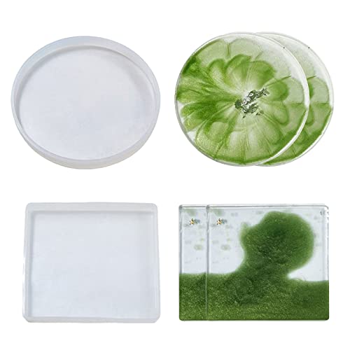 Vordpe Lot de 8 moules en résine époxy, moules en résine de silicone pour la fabrication de sous-verres en cristal, décoration d'intérieur, loisirs créatifs Cover