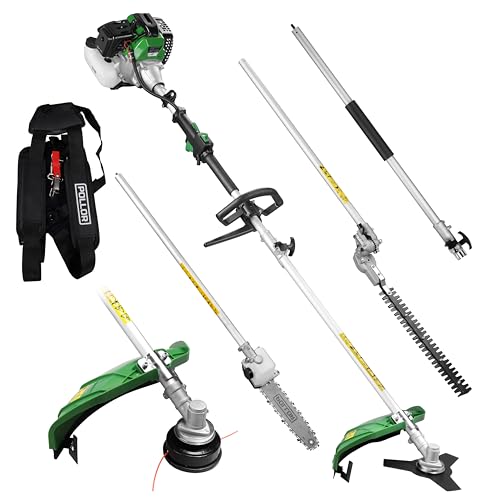 52cc 5-in-1 Petrol Garden Multi Tool Long Reach Brush Cutter Grass Strimmer Chainsaw Hedge Trimmer Extension Pole Harness & Tool Kit