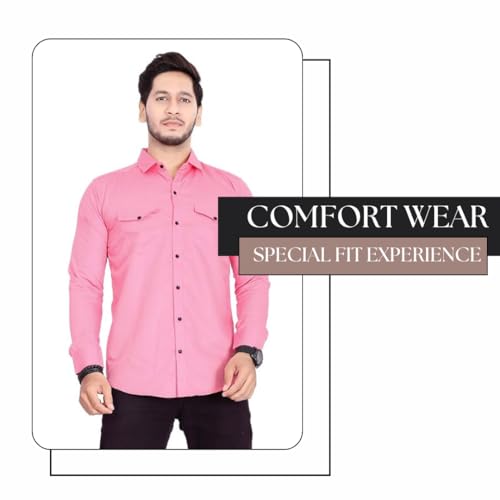 Image of Men's Cotton Spread Collar Full Sleeve Regular Fit Solid Casual Shirt with Double Pockets - Stylish Comfortable Shirt for Everyday Wear