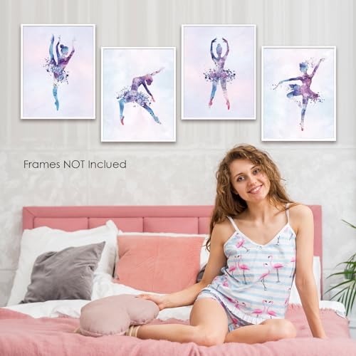 Image of Wall Art Ballet Wall Decor Prints Posters for Room Aesthetic Watercolor Modern Elegant Ballet Dancer Ballerina Gift Dance Artwork for Bedroom Living Room Girls Room, Set of 4 Unframed, 8 x 10 Inch