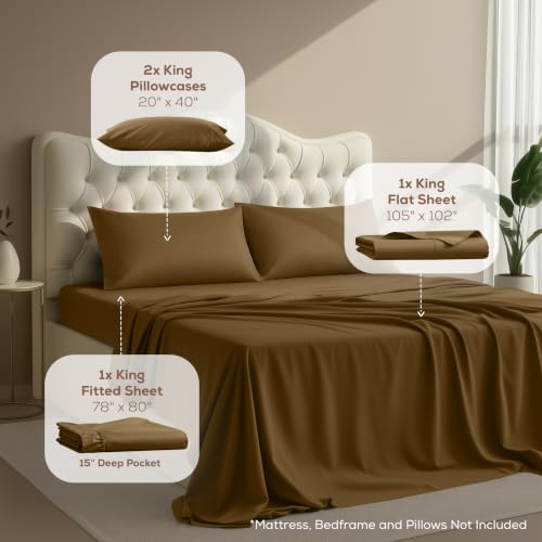 Image of Utopia Bedding King Size Sheet Set - 4 Piece Bed Sheets, Soft and Breathable Microfiber, Includes 1 Fitted Sheet, 1 Flat Sheet and 2 Pillowcases - Oeko Tex (Mocha)
