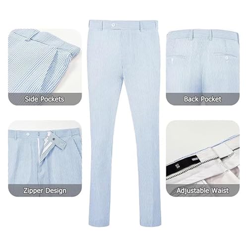 Fxzpiodi Seersucker Men Suit Striped Tuxedos Jacket Pants Set Slim Fit 2 Pieces Mens Suit Wedding Grooms Summer Prom4