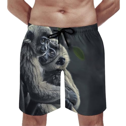 Mens Shorts Black Monkey Men Swim Trunks Quick-Dry Beach Shorts with Drawstring Pocket Bathing Suit L