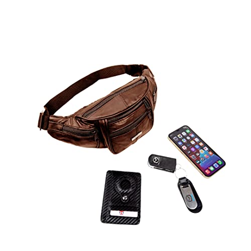 Image of Woodland Leathers Genuine Leather Bum Bag, Waterproof Belt Bag and Bumbags for Women and Men Waist Bag as Travel Holiday Money Belt, Dog Walking Fashion Bum Bag and Running Fanny Pack, Brown 1, L,