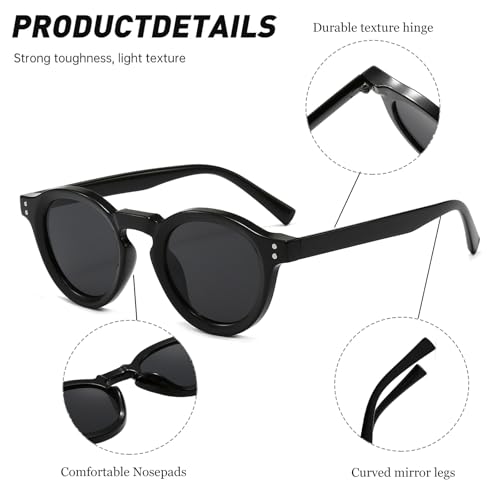 LJCZKA Vintage Round Sunglasses Mens Womens Classic Retro Circle Sun Glasses Trendy Unisex UV400 Protection Driving Outdoor4