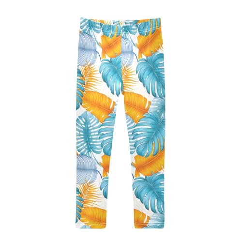 ALAZA Girls' Leggings Children's Yoga Pants Skinny Printed Dance Blue Palm Tree Blue Comfortable 4T