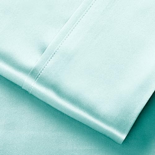 Image of Lanest Housing Silk Satin Sheets, 6-Piece Queen Size Satin Bed Sheet Set with Deep Pockets, Cooling and Soft Sheets Queen - Aqua