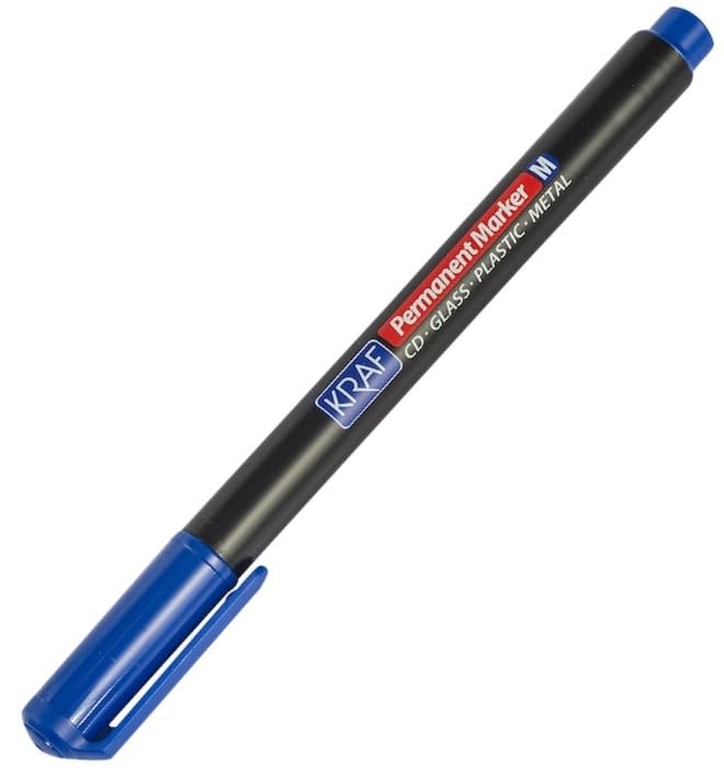Kraf Permanent Marker CD/DVD Kalemi 280M, Mavi, Orta Uç, Cam-Plastik-Metal Yüzeyler için, 12'li Paket