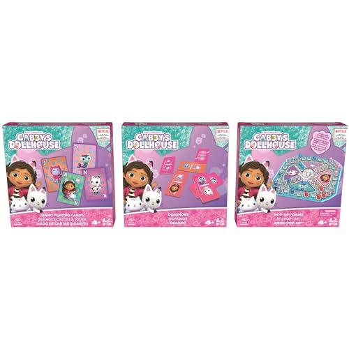 Image of Gabby's Dollhouse 3 Game Bundle Gift Set, Pop-Up Game Dominoes Jumbo Playing Cards, Gabby's Dollhouse Toys Kids Games, for Preschoolers Ages 4 and up