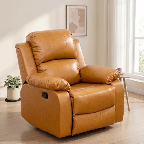 Image of Oversized Leather Power Recliner Chair, Single Electric Lazy Boy Recliner with Home Theater Seating, Breathable Living Room Reclining Chair for Adults Reading Gaming Leisure, Orange