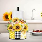 Sunflower Paper Towel Holder, Honey Bottles Vase Summer White Daisy Decoration, Buffalo Plaid Bottle Vase Paper Holder for Kitchen Countertop Bathroom Home Farmhouse, Spring Summer Plants Decor Indoor
