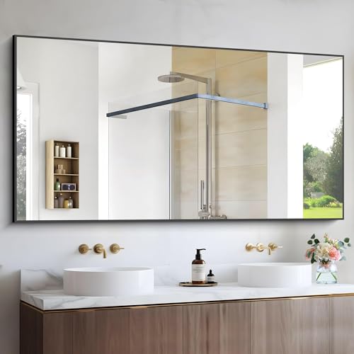 Image of COFENY Black Bathroom Mirror for Wall, 60x36 Inch Rectangle Mirrors with Metal Frame, Large Modern Vanity Wall Mirror for Bathroom Living Room, Entryway Hangs Horizontal or Vertical