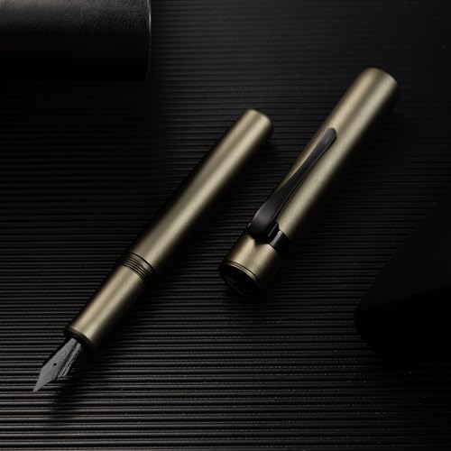 Image of Hongdian M2 Black Forest Mini Fountain Pen, Fine Soft Nib & Sleek Shape Aluminium Short Pocket Travel Pen (Army Green)