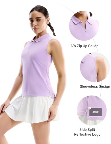 Image of MIER Womens Sleeveless Golf Shirts - Quarter Zip UPF 50+ Collared Polo Tank Tops, Quick Dry Zip Up Tennis Sports Active Tee