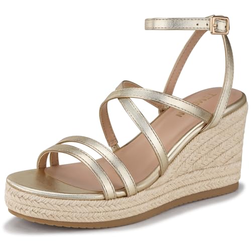 Image of TEMOFON Espadrilles Wedge Sandals for Women: Slip On Elastic Ankle Strap Platform Sandals Dressy Comfortable Summer Wedges Heels Shoes